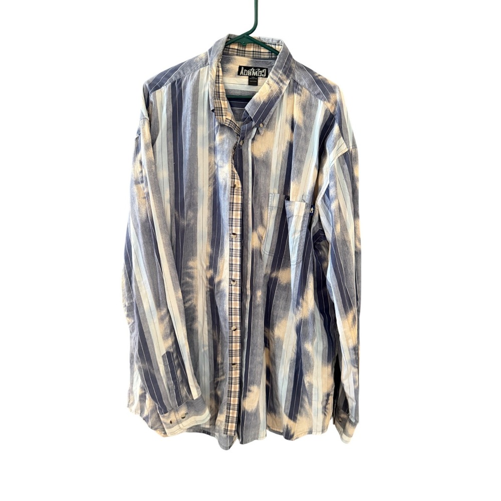 Cowboy Vintage 90s Men XXL Blue Striped Bleached Button Down Shirt Western Rodeo